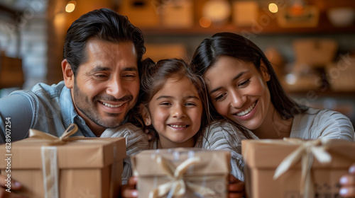 happy family with gift boxes at home