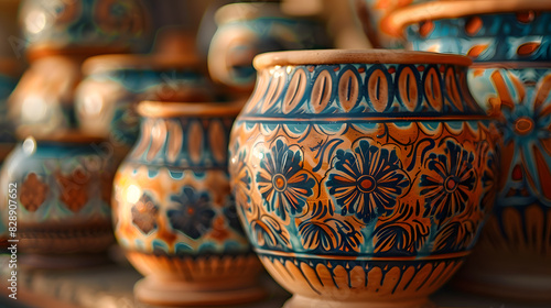 A row of colorful vases with floral designs © JuroStock