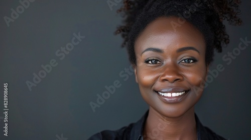 A portrait of a happy black woman, her expression reflecting the joy and fulfillment found in her career pursuits