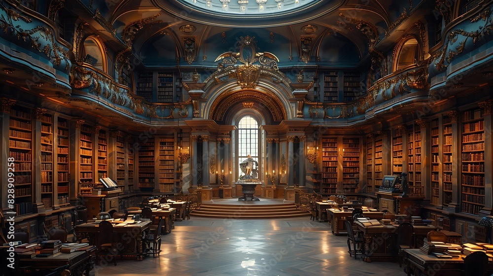 Fototapeta premium elegant dark library with antique books and refined design ideas for a timeless luxurious reading space