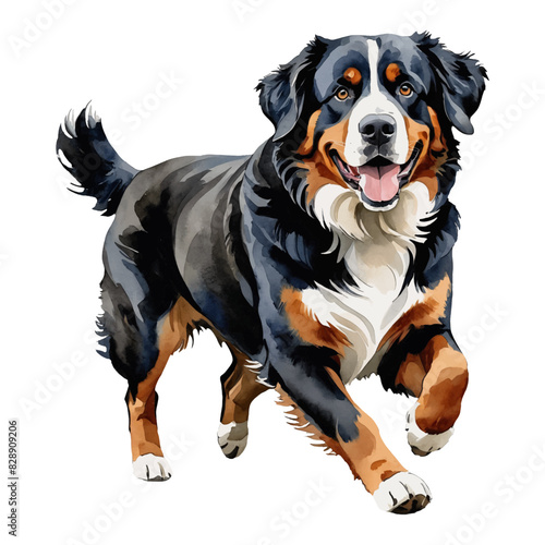 Bernese Dog Hand Drawn Watercolor Painting Illustration
