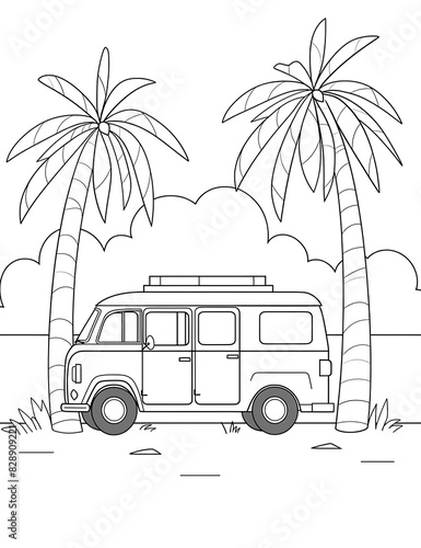 summer travel picnic van coloring page © rasstocker
