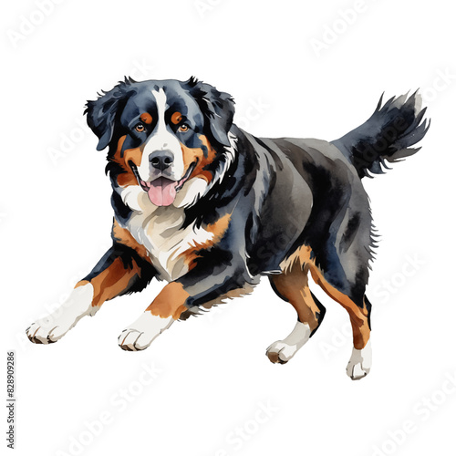 Bernese Dog Hand Drawn Watercolor Painting Illustration