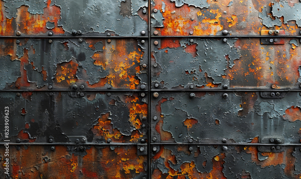 Rusted Metal Wall with Covered Graffiti Texture, Industrial Decay and Urban Art Concept, Weathered Steel Panels, Rust and Peeling Paint Detail, Grunge Aesthetic Rusted Metal Wall with Covered Graffiti Texture, Industrial Decay and Urban Art Concept, Weathered Steel Panels, Rust and Peeling Paint Detail, Grunge Aesthetic