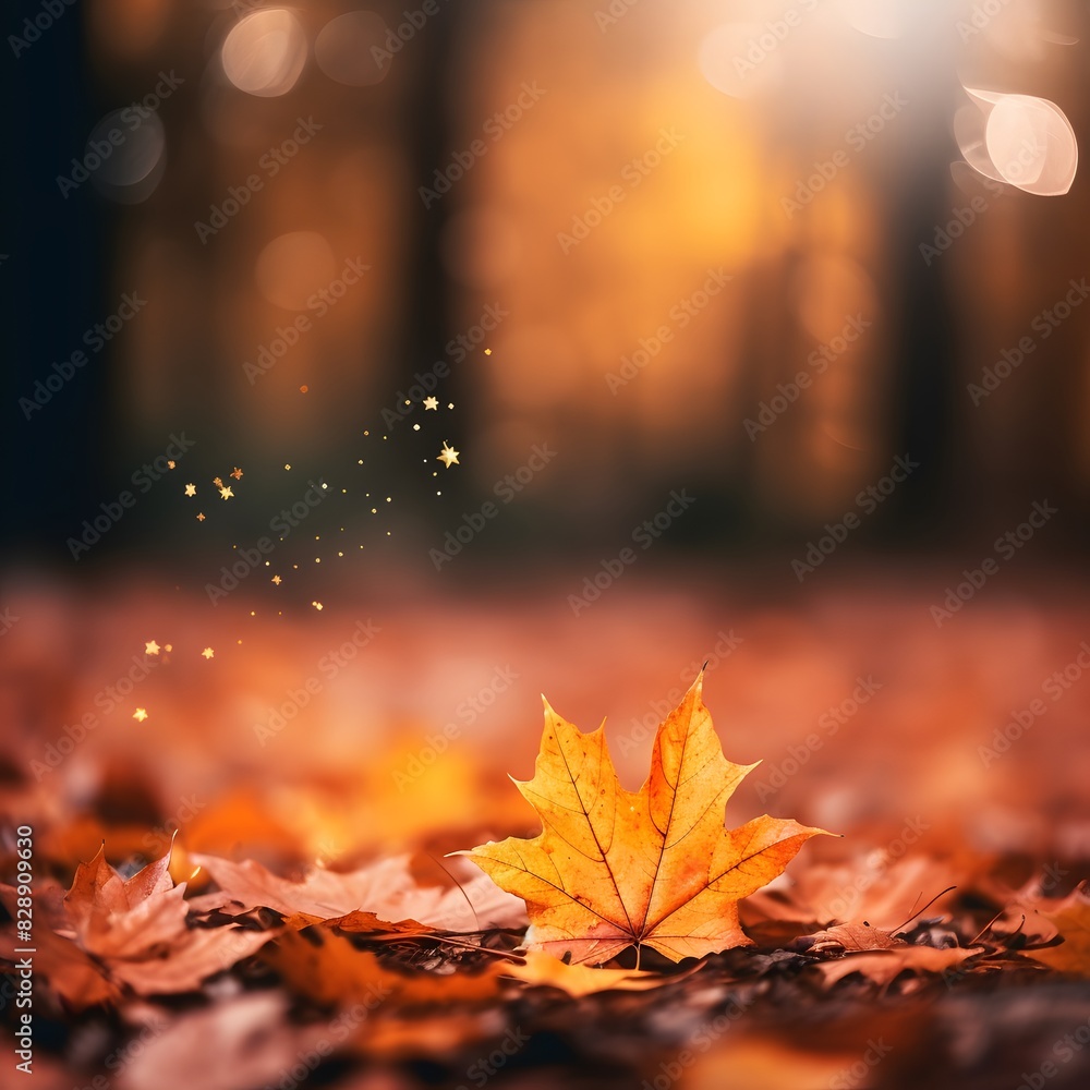 Autumn background with leaves falling on the ground in a forest at sunset. Generative AI. Autumn background with leaves falling on the ground in a forest at sunset. Generative AI.