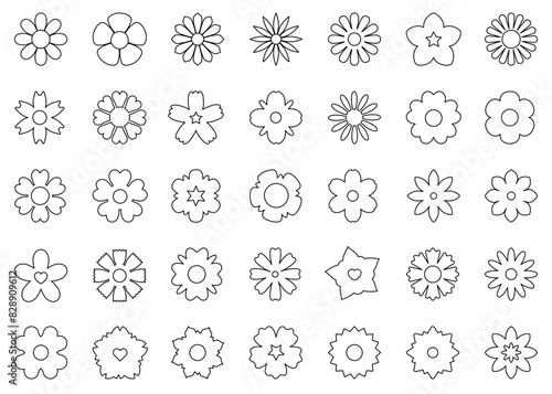 Flowers icon set, outline flower isolated sign, flowers in modern simple style, cute round flower plant nature collection silhouette