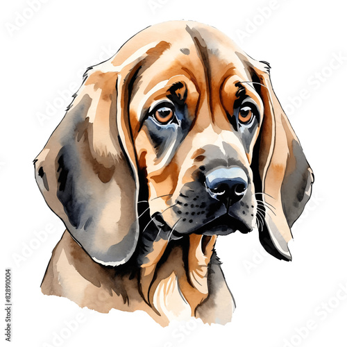 Bloodhound Dog Puppy Hand Drawn Watercolor Painting Illustration