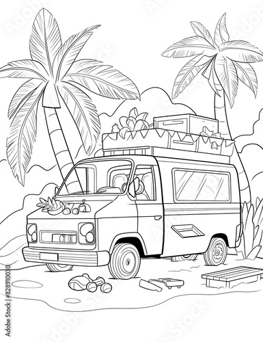summer travel picnic van coloring page © rasstocker