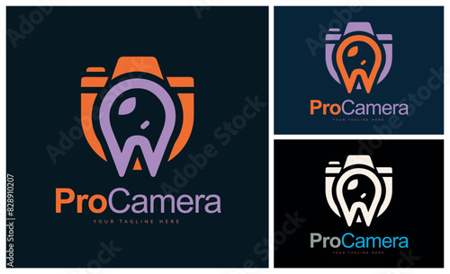 Pro Camera letter w studio logo design template for brand or company and other