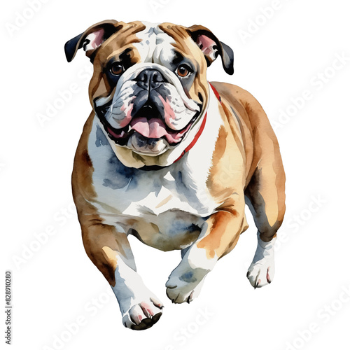 Bulldog Dog Hand Drawn Watercolor Painting Illustration
