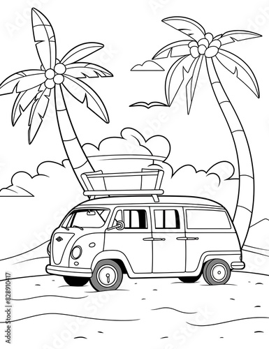 summer travel picnic van coloring page