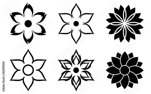 Flowers icon set, flower silhouette isolated top view, flowers in simple style