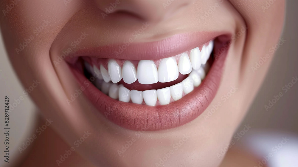 Fototapeta premium AI generated illustration of a woman smiling with white teeth in closeup