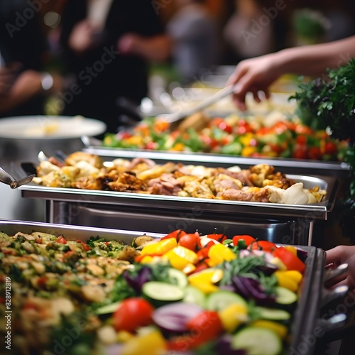 People group catering buffet food indoor in restaurant. Generative AI. © Studicon