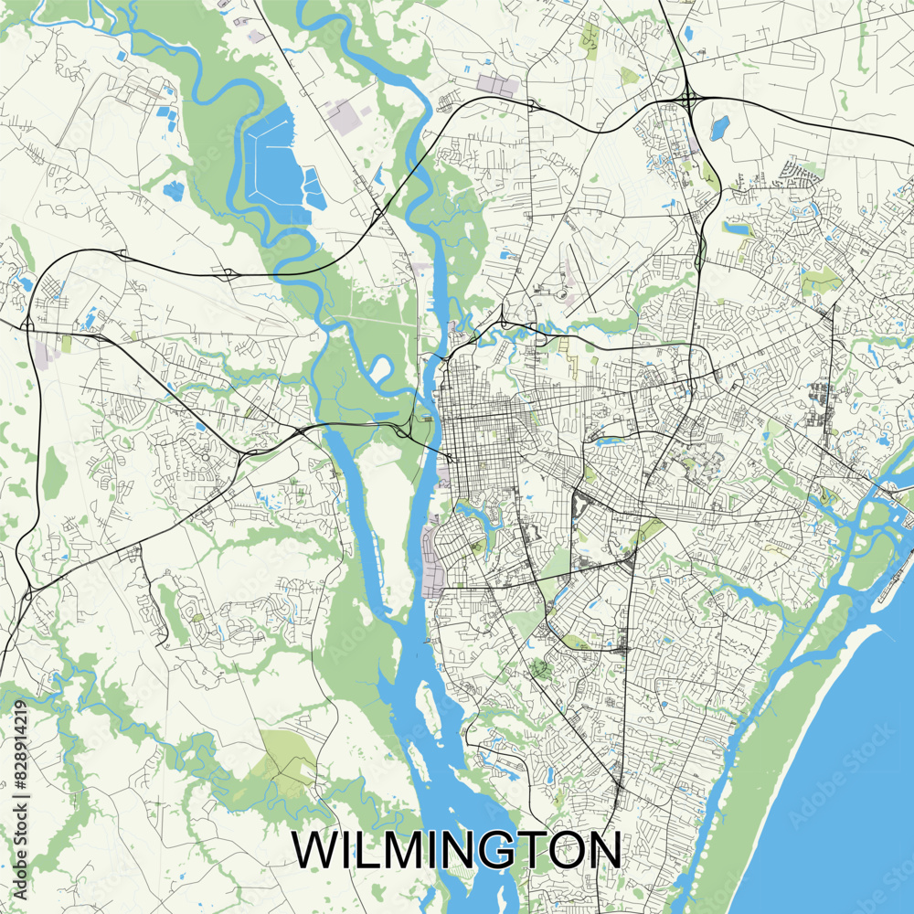 Wilmington, North Carolina, United States map poster art