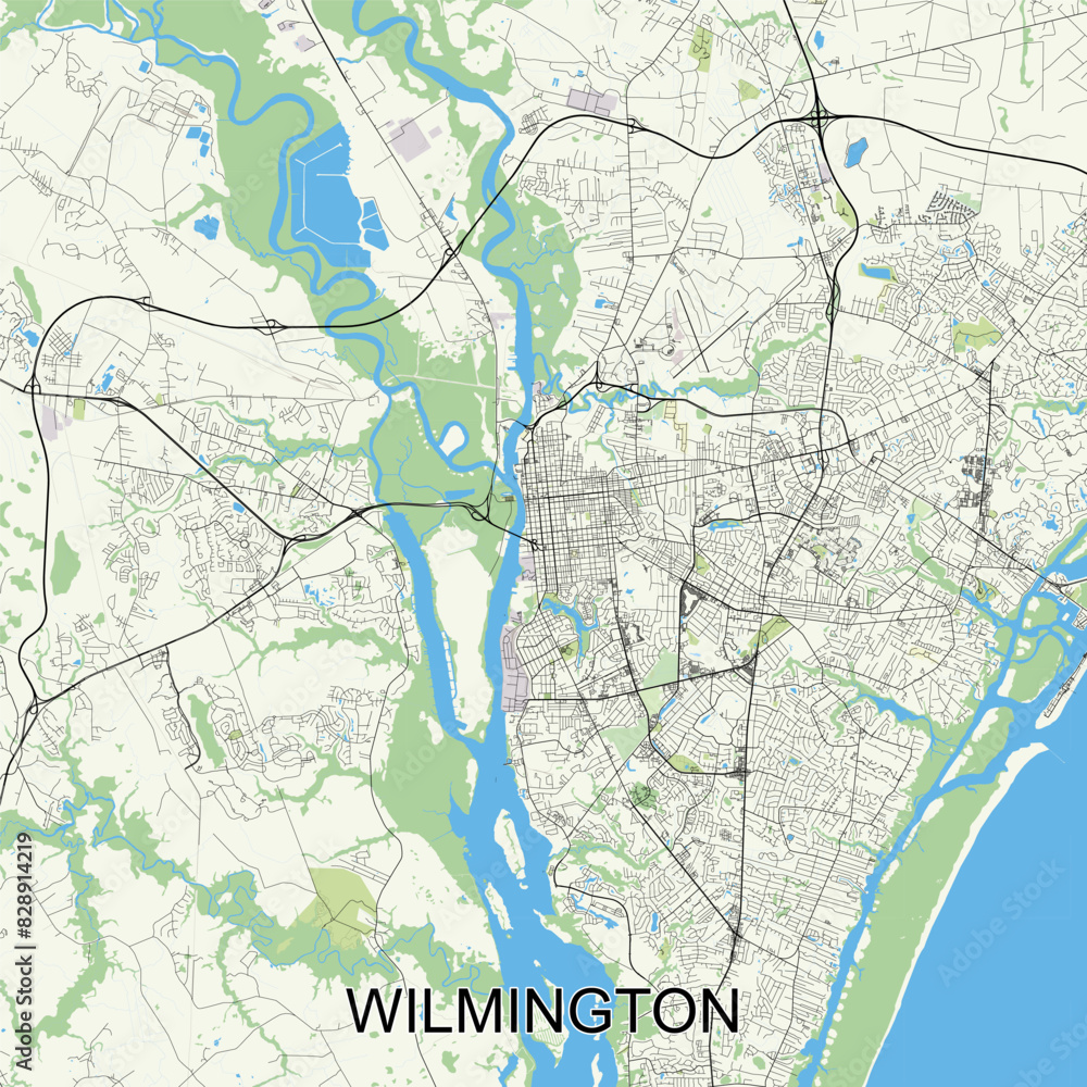 Obraz premium Wilmington, North Carolina, United States map poster art