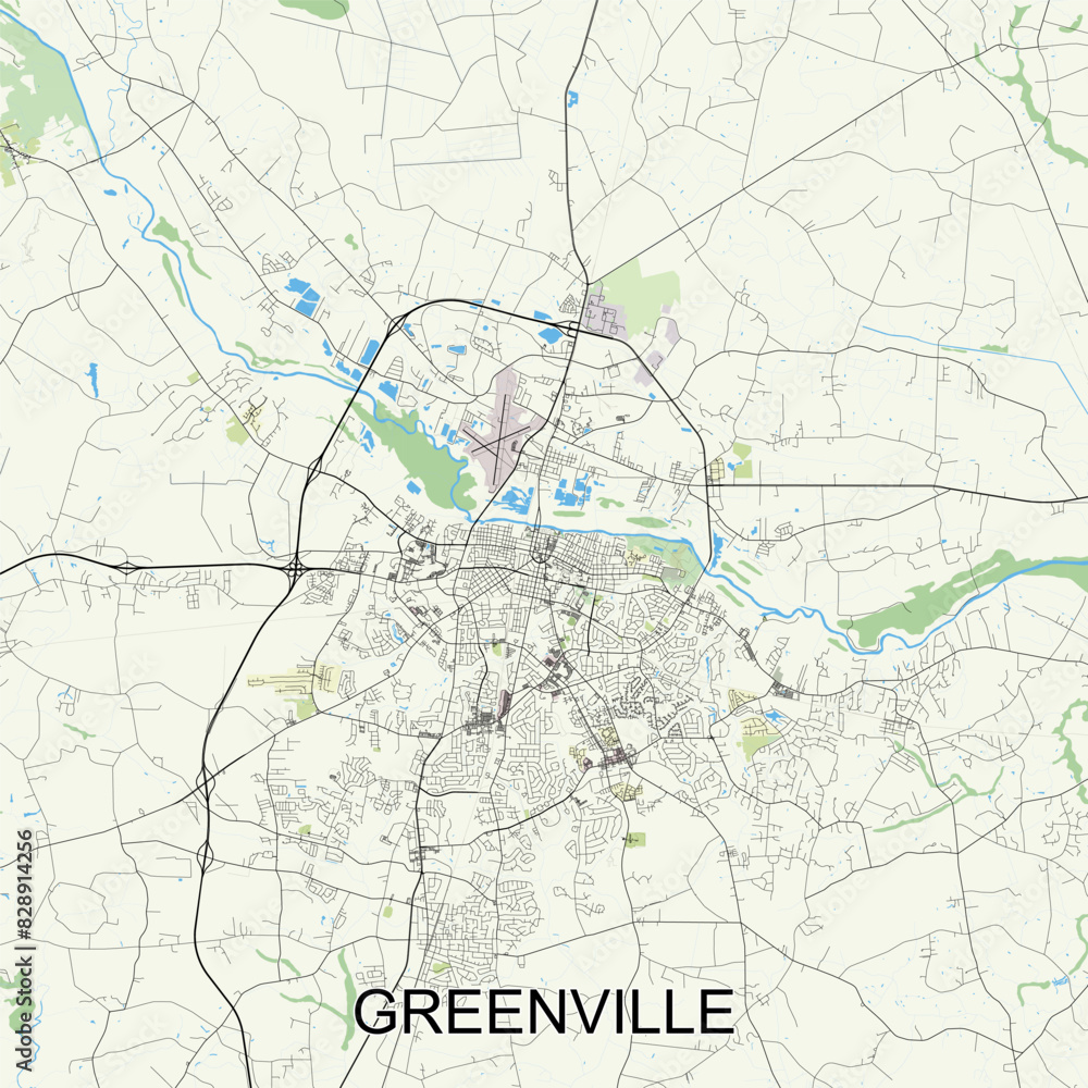 Greenville, North Carolina, United States map poster art Greenville, North Carolina, United States map poster art