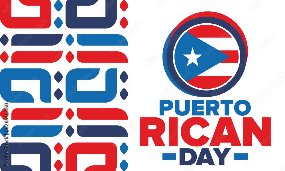 Puerto Rican Day. National happy holiday. Festival and parade in honor of independence and freedom. Puerto Rico flag. Latin american country. Patriotic elements. Vector poster illustration Puerto Rican Day. National happy holiday. Festival and parade in honor of independence and freedom. Puerto Rico flag. Latin american country. Patriotic elements. Vector poster illustration