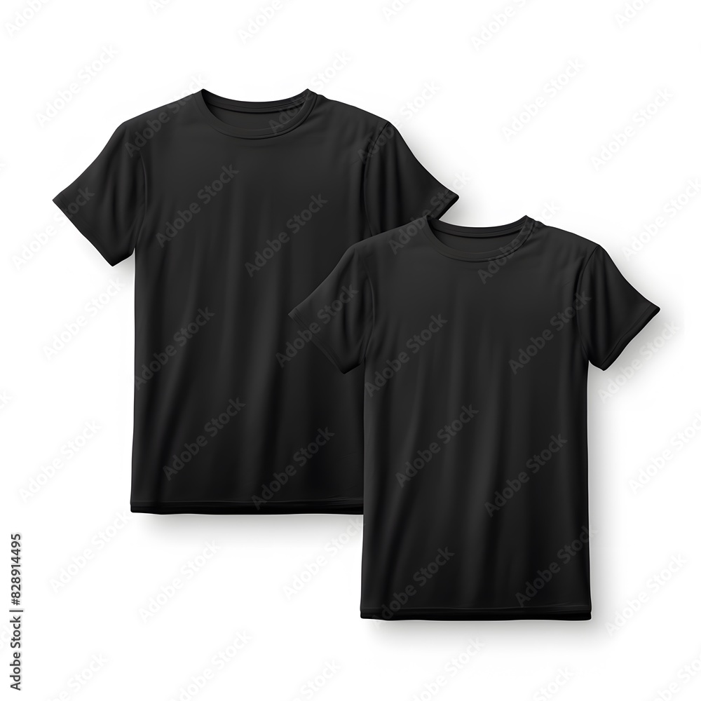 Black t-shirts mockup design. Front and back views. Generative AI. Black t-shirts mockup design. Front and back views. Generative AI.