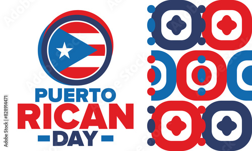 Puerto Rican Day. National happy holiday. Festival and parade in honor of independence and freedom. Puerto Rico flag. Latin american country. Patriotic elements. Vector poster illustration