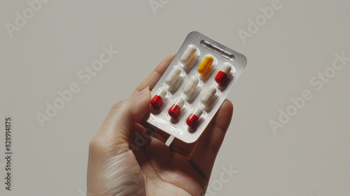 A person is holding a pill container with a variety of pills inside