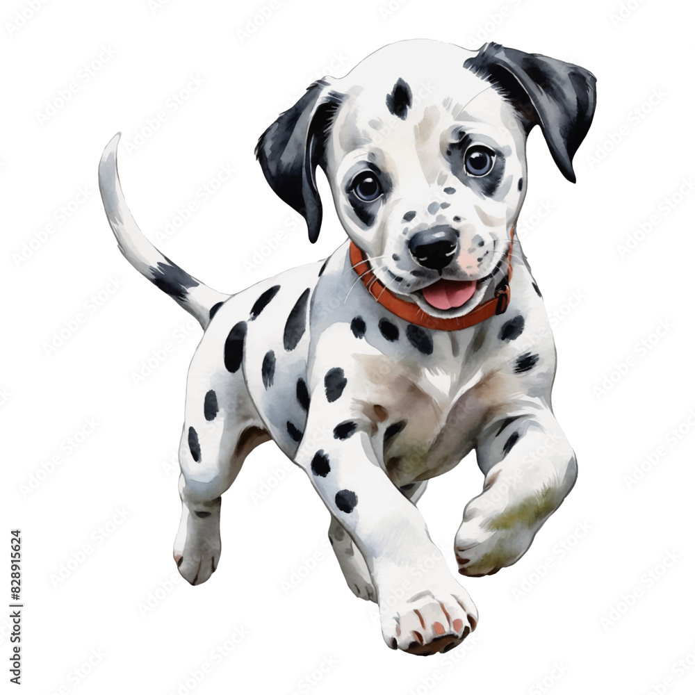 Dalmatian Dog Puppy Hand Drawn Watercolor Painting Illustration
