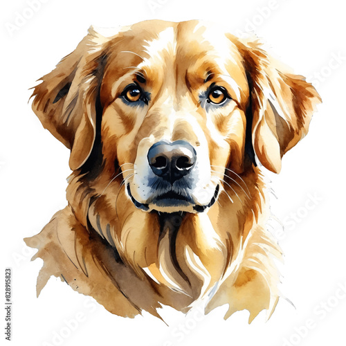 Golden Retriever Dog Hand Drawn Watercolor Painting Illustration