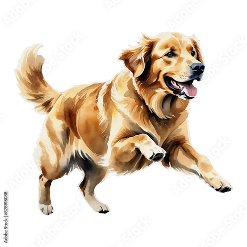 Golden Retriever Dog Hand Drawn Watercolor Painting Illustration