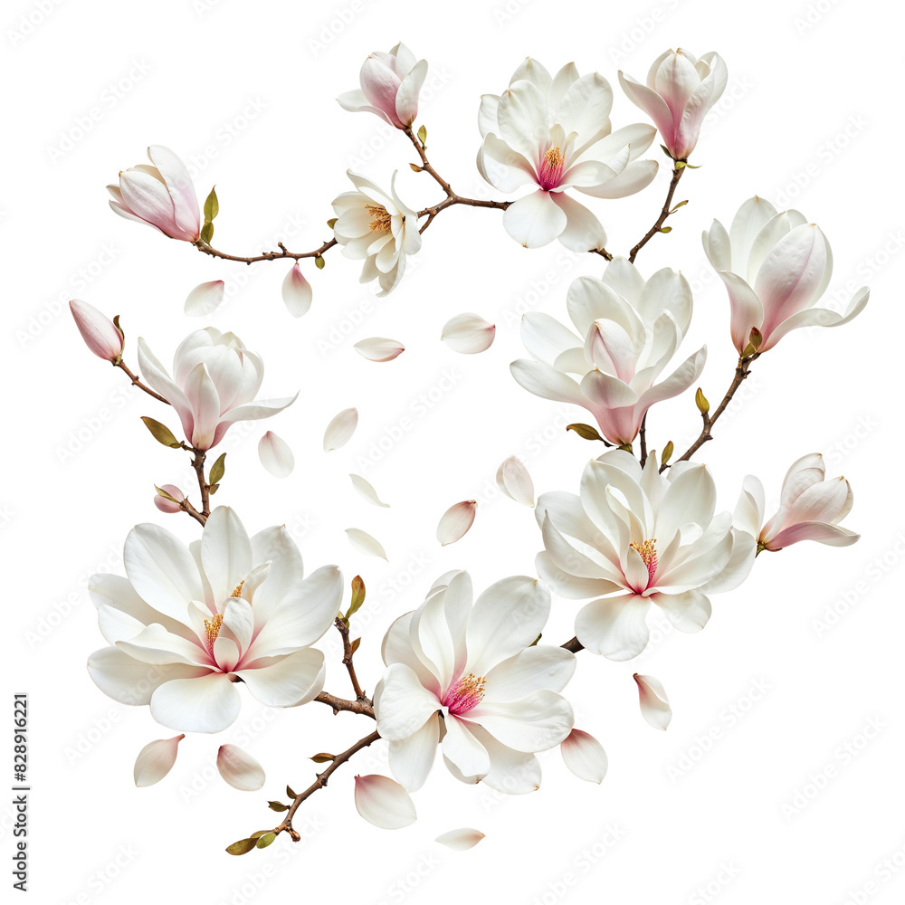 Obraz premium White magnolia flowers flying through the air