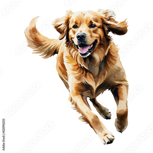 Golden Retriever Dog Hand Drawn Watercolor Painting Illustration