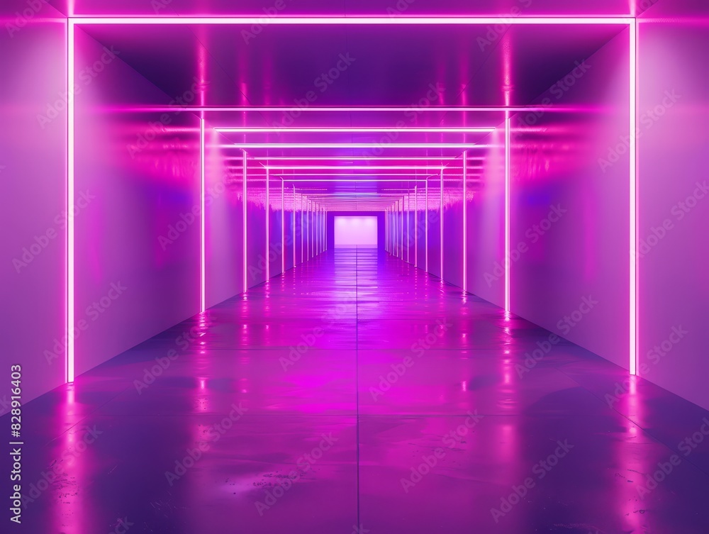 Futuristic Neon Lines Form Tunnel-like Structure reminiscent of an LED arcade or a stage setting, Evoking Virtual Reality Sensation. Futuristic Neon Lines Form Tunnel-like Structure reminiscent of an LED arcade or a stage setting, Evoking Virtual Reality Sensation.