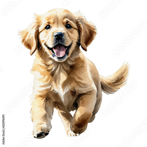 Golden Retriever Dog Puppy Hand Drawn Watercolor Painting Illustration