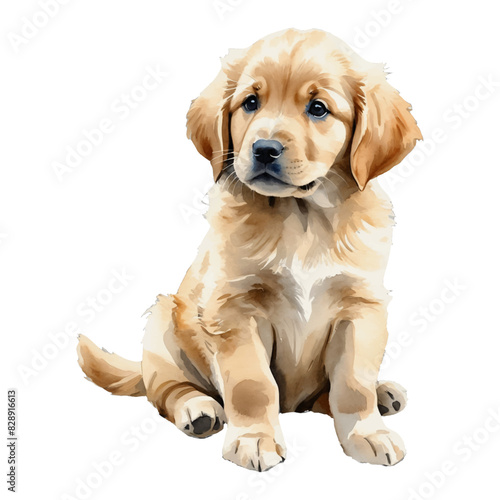 Golden Retriever Dog Puppy Hand Drawn Watercolor Painting Illustration