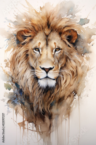Beautiful watercolor portrait of a lion. tattoo, poster or banner.