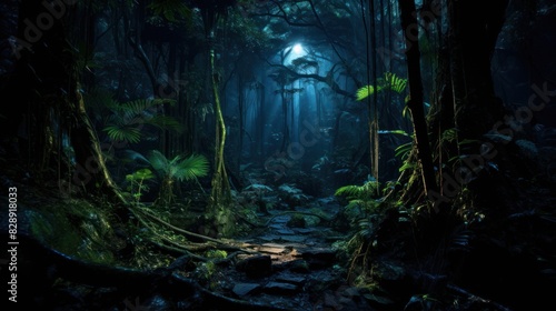 Mystical jungle  fantasy dark rainforest.