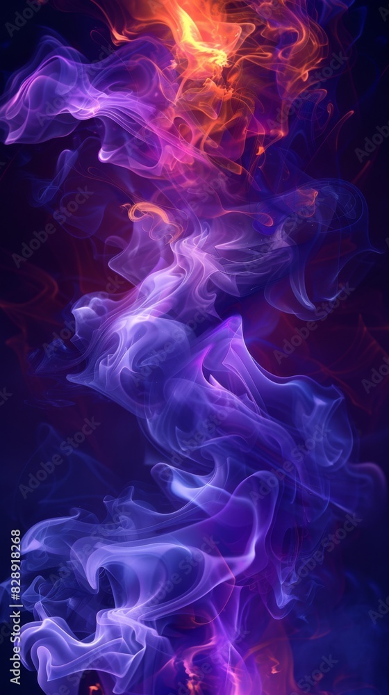 Fototapeta premium A swirl of purple and orange smoke billows through the air creating an abstract and dynamic scene