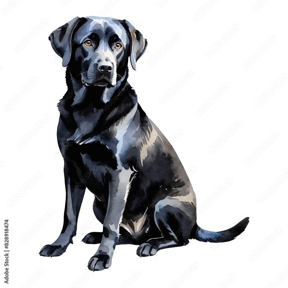 Obraz premium Black Labrador Retriever Dog Hand Drawn Watercolor Painting Illustration