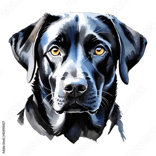 Black Labrador Retriever Dog Hand Drawn Watercolor Painting Illustration