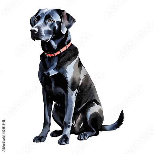 Black Labrador Retriever Dog Hand Drawn Watercolor Painting Illustration