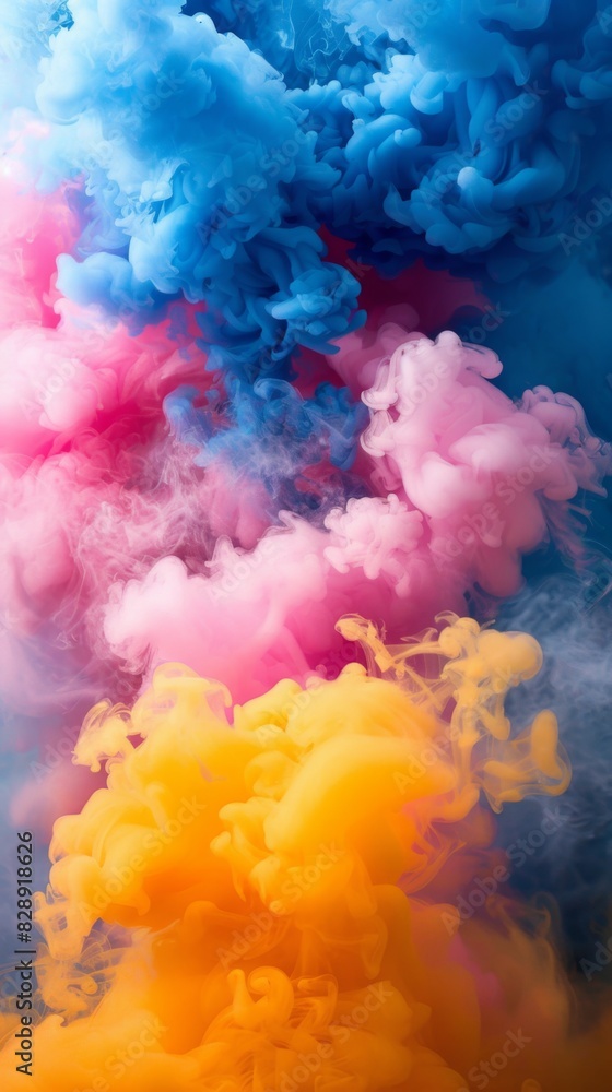 A colorful cloud of smoke billows and floats in the air, creating a mesmerizing display of colors and patterns A colorful cloud of smoke billows and floats in the air, creating a mesmerizing display of colors and patterns