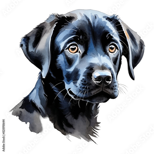 Black Labrador Retriever Dog Puppy Hand Drawn Watercolor Painting Illustration