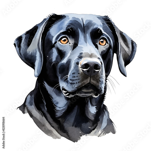Black Labrador Retriever Dog Hand Drawn Watercolor Painting Illustration