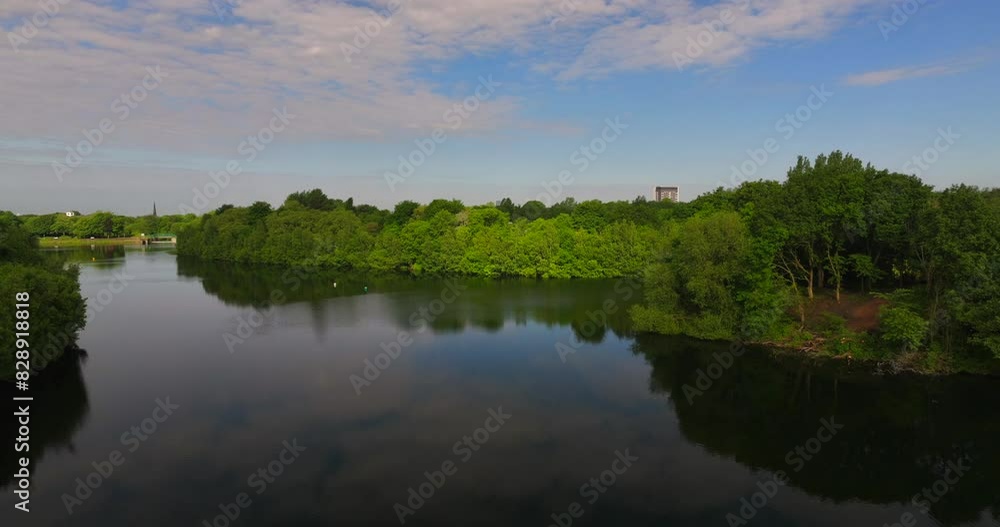 Landscape video of Gorton reservoirs , Openshaw and Manchester cityscape on the horizon Landscape video of Gorton reservoirs , Openshaw and Manchester cityscape on the horizon