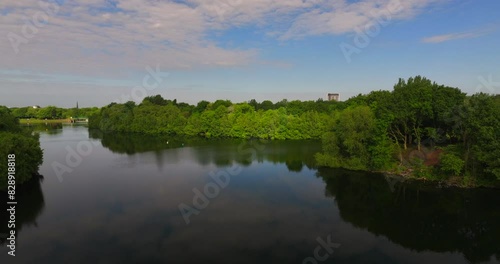 Landscape video of Gorton reservoirs , Openshaw and Manchester cityscape on the horizon  photo