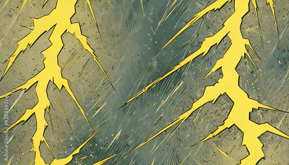 Obraz premium Stream of yellow lightning strikes, half vintage comic book pattern background image.