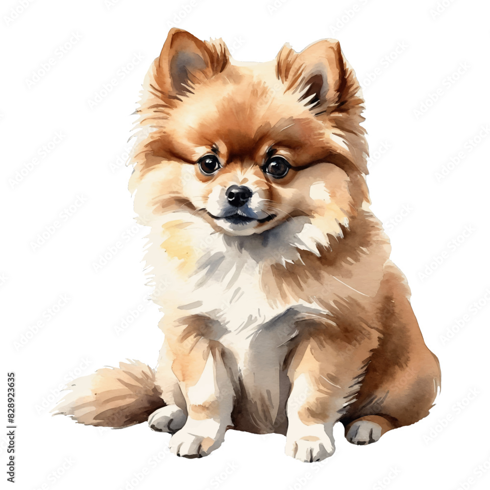 Pomeranian Dog Puppy Hand Drawn Watercolor Painting Illustration