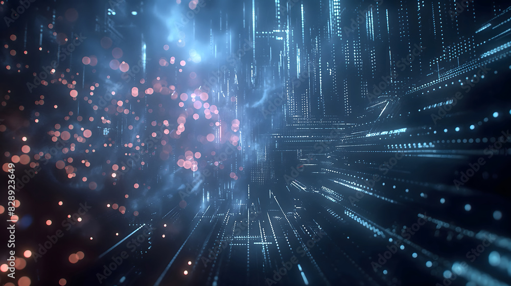 Obraz premium Blue digital binary data on computer screen background wallpaper, digital waterfall, digital wave