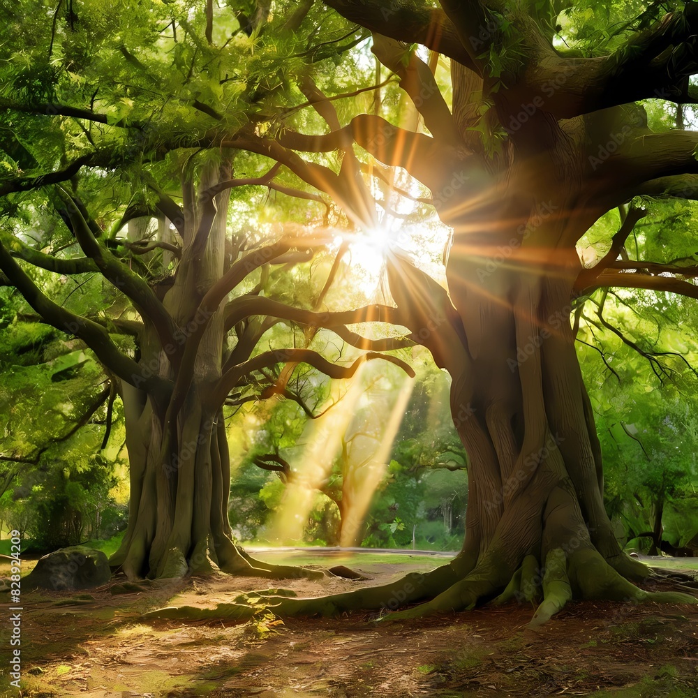 Fototapeta premium sun rays through the forest