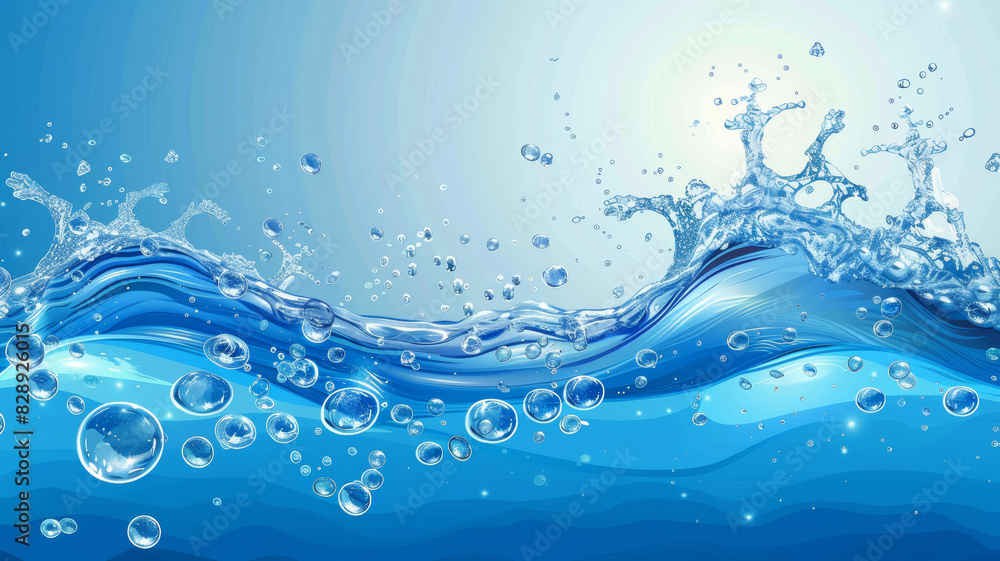 Blue Background, Dynamic Water Wave and Bubbles Blue Background, Dynamic Water Wave and Bubbles