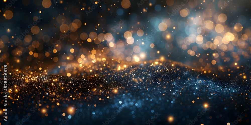 Golden Light Particles on Navy Blue Abstract Background with Black and Gold Specks. Concept Abstract Art, Navy Blue Background, Gold Specks, Light Particles, Black Accents Golden Light Particles on Navy Blue Abstract Background with Black and Gold Specks. Concept Abstract Art, Navy Blue Background, Gold Specks, Light Particles, Black Accents